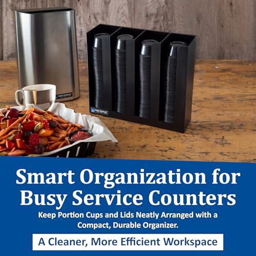 Portion Cup and Lid Organizer Fits 2" Cups and Lids with Removable Dividers for Kitchen (Black / 3.75" x 10.25" x 12")