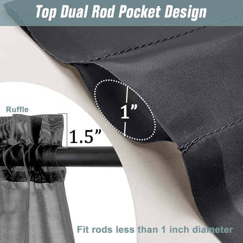 Black Small Sheer Curtains 2 Panels Set (42"W x 36"L (Pack of 2) / Black)