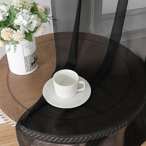 Sheer Curtains 63 Inch Length 2 Panels (Black / 42"W x 63"L (Pack of 2))
