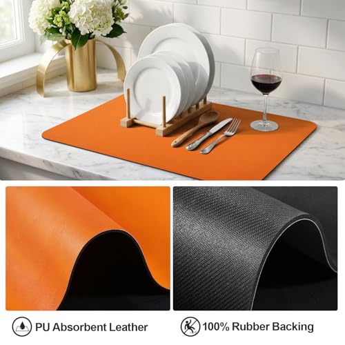 Dish Drying Mat for Kitchen Counter (Orange / 16" x 18")