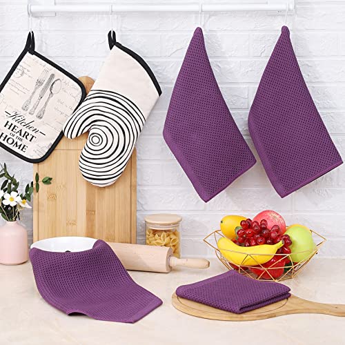 100% Cotton Waffle Weave Kitchen Dish Cloths 6 (Purple / 12 X 12 - 6 Pack)