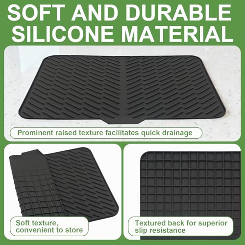 Silicone Dish Drying Mat for Kitchen Counter (Black / 23" x 17")