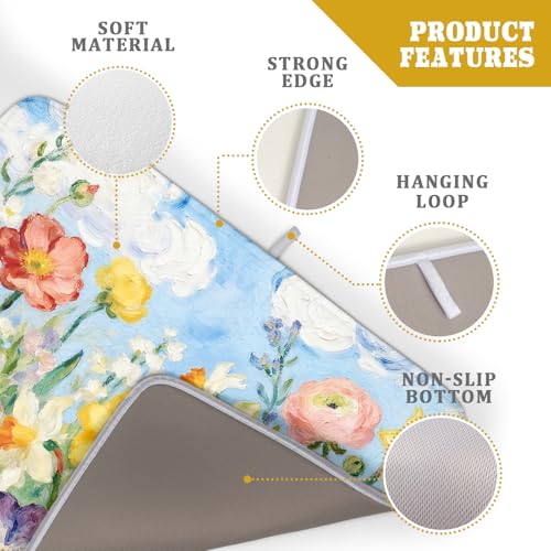 Spring Floral Dish Drying Mat for Kitchen Counter 18x24 Yellow Pink Narcissus Flower Seasonal Themed Summer Absorbent Reversible Microfiber Drying Mats Kitchen Countertop Protector Dishes Drainer Pad (18" x 24")