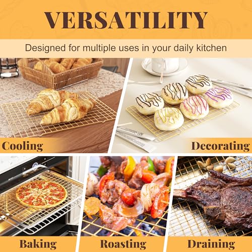 2 PCS Grid Wire Baking Cooling Racks (10“ x 15”-2 Pack / Gold)