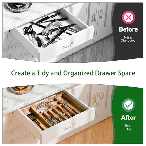 Expandable Bamboo Kitchen Drawer Organizer