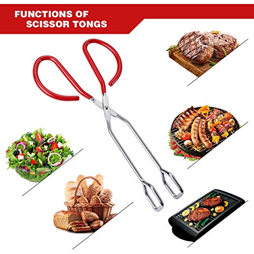 10 Inch Stainless Steel Scissor Tongs (red 10"+10")