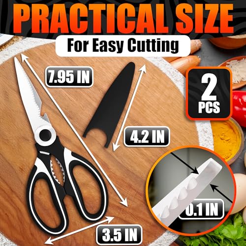 2 Pcs Kitchen Scissors All Purpose Heavy Duty (Black/Red & Black/White)