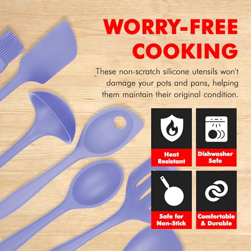 Premium Silicone Kitchen Tools and Utensils Set (7 Piece Set / Pastel Blue)