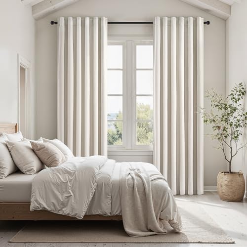 Ivory Birch 100% Blackout Curtains 96 Inches Long for Bedroom Heavy Thermal Rustic Country Curtains for Living Room Track System Window Treatments Room Darkening Drapes 8 Ft (Birch / 40"W x 96"L (Pack of 2))