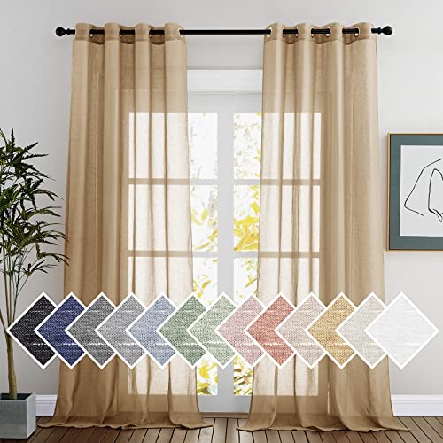 Natural Linen Blend Semi Sheer Curtains (52"W x 108"L (Pack of 2) / Camel)