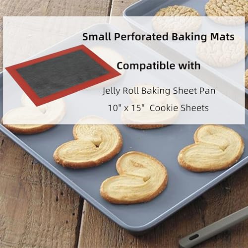 Perforated Silicone Baking Mat for Jelly Roll Pan (Black Background with Red Trim / (14.5'' x 9.6'') Jelly Roll)