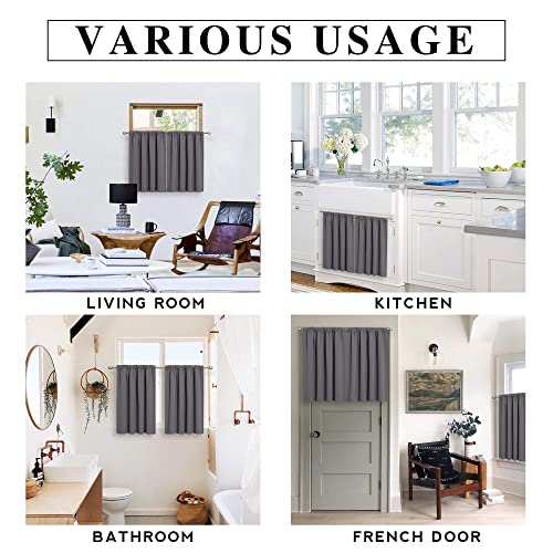 Short Grey Blackout Curtains for Small Bedroom Kitchen Cafe Window (Grey / 42"W x 36"L (Pack of 2))