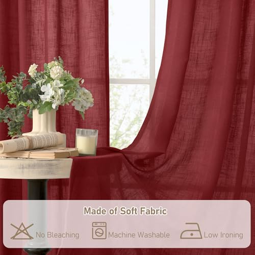 Burgundy Red Linen Curtains 48 Inch Length 2 Panels (34"W x 48"L (Pack of 2) / Burgundy Red)