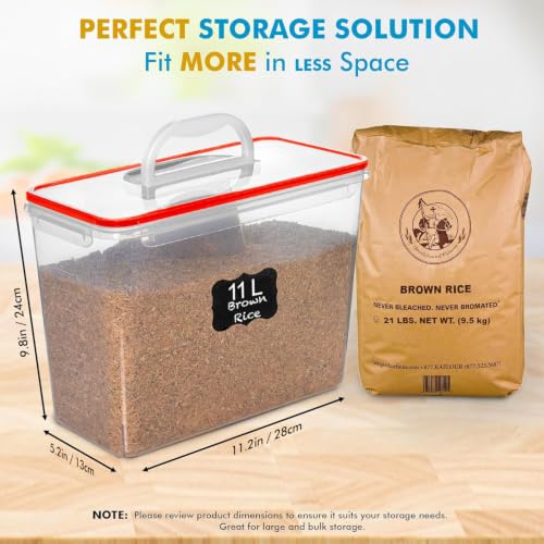 2 PC (11L | 372 oz) Flour Sugar Storage Containers with Easy Carry Handle - Plastic Extra Large Food Storage Containers with Lids for Rice Cereal, BPA Free & Airtight Kitchen Pantry Organization (Red)