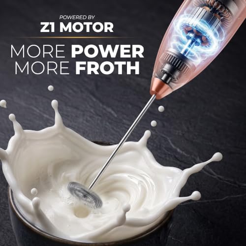 Powerful Milk Frother Wand With Duracell Batteries (Gift Box Rose Peach / Z1 Motor + Batteries)