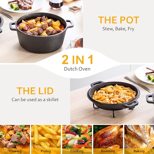 Cast Iron Dutch Oven with Skillet Lid (5QT)