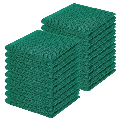100% Cotton Waffle Weave Kitchen Dish Cloths 18 (Dark Green / 12 X 12 - 18 Pack)
