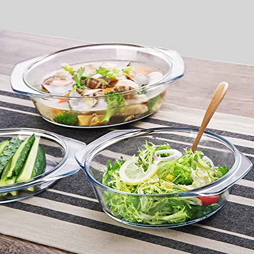 Set of 6 Pieces Round Tempered Glass Casserole Dish with Lids (0.7QT+1QT+1.5QT)