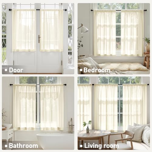 Light Cream Sheer Curtains 63 Inches Long 4 Panels 42 x 63 Inches (42"W x 63"L (Pack of 4) / Light Cream)