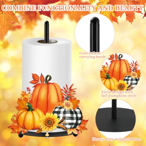 Fall Paper Towel Holder Thanksgiving Pumpkin Floral Kitchen Decor Leaves Sunflower Metal Towel Stand Autumn Decoration Accessory for Harvest Party Home Kitchen Countertop