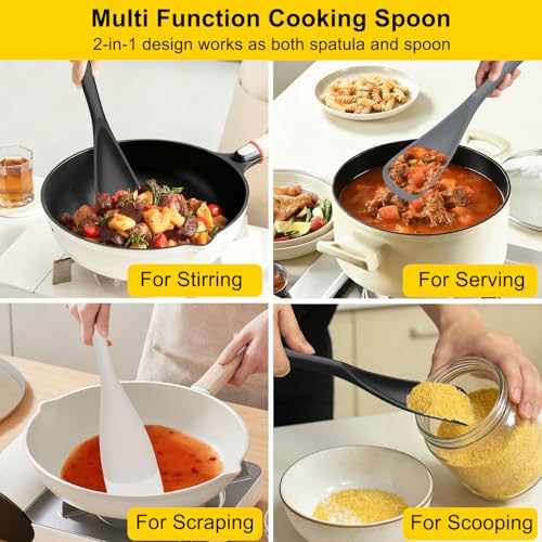Silicone Cooking Spoons for Nonstick Cookwares (Black/Grey/Khaki)
