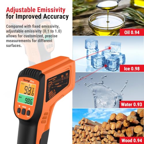 TempScan Infrared Thermometer Gun with 2 Laser for Pizza Oven Grill (2-Laser & D:S 16:1)