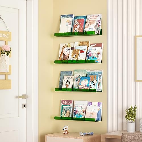 4 Pcs 15" Acrylic Shelves for Wall Decor and Display (Green)