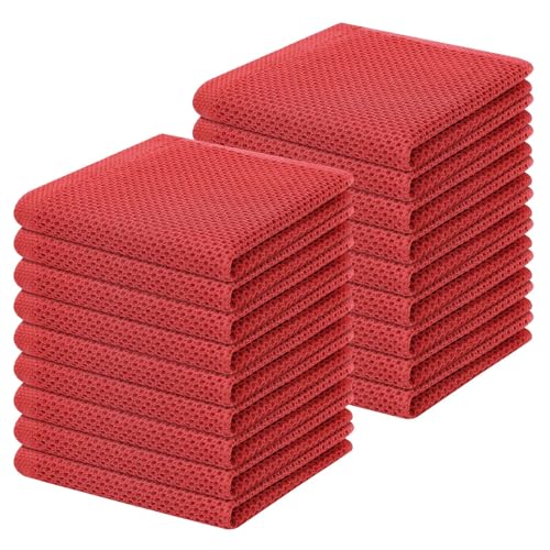 100% Cotton Waffle Weave Kitchen Dish Cloths 18 (Brick Red / 12 X 12 - 18 Pack)