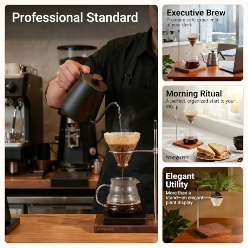 Pour Over Stand with North American Walnut Base & 360° Adjustable Coffee Filter Holder (Black Walnut)