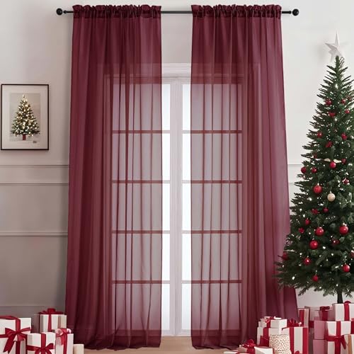 Wine Sheer Curtains 108 Inches Long 2 Panels Set (Wine / 59"W x 108"L (Pack of 2))
