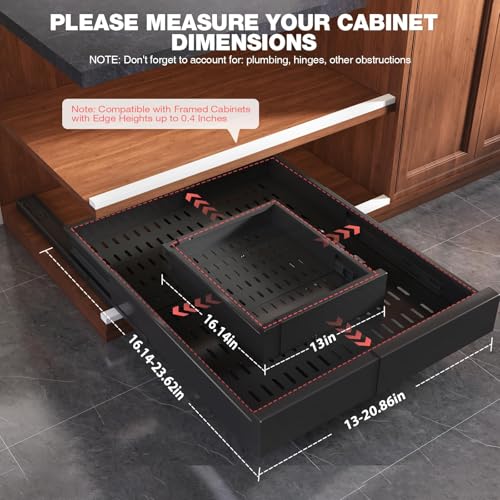 Pull Out Cabinet Organizer (Black / 13"-21"W x 17"-24"D(4Pack))