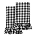2 Pcs Matte Black Gingham Kitchen Towels Cotton Ruffled (Matte Black / Gingham)