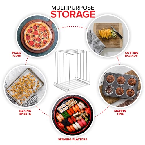 White (2 Pack) Extra Tall Steel Baking Pan Organizer Rack for Cabinet Storage or Kitchen Counter, Cookie Baking Sheet Organizer with Dividers, Muffin Tin and Cutting Board Holder (White)