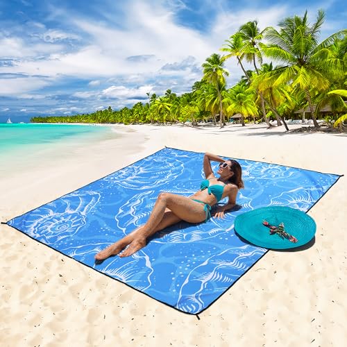 Beach Blanket Mat Waterproof Sandproof for 2 (Large Shell - Blue / 79" X 83"（1-4person）)