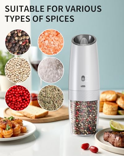 Gravity Electric Salt and Pepper Grinder Set with 2 (Rechargeable / Silver Variable Speeds)