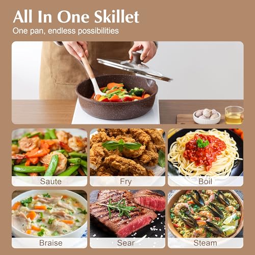 Nonstick Deep Frying Pan Skillet (Toffee Brown / 10-inch/3.5QT)