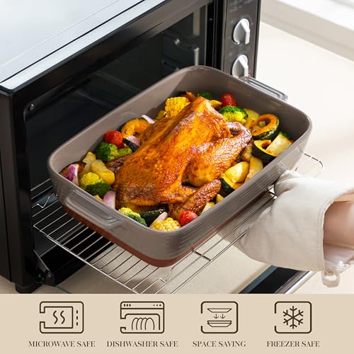 Large 9x13 Ceramic Baking Dish with Handles (Brown and Khaki)
