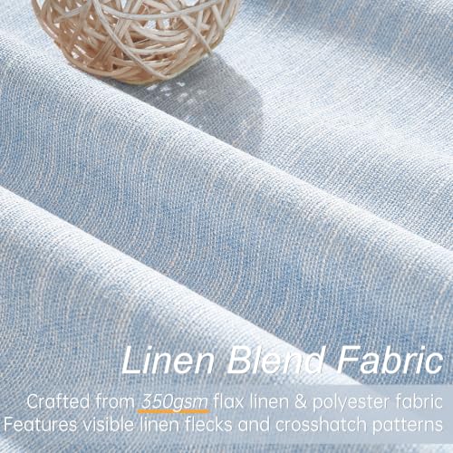 Light Blue Linen Curtains 84 Inches Long for Living Room Bedroom 100% Full Blackout Sky Baby Blue Window Curtains Energy Efficient Modern Drapes Back Tab with Hooks Rings 2 Panels Set (Chambray Blue / 52"W x 84"L (Pack of 2))