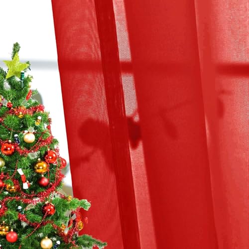 Basic Rod Pocket Sheer Voile Window Curtain Panels Red 1 Pair 2 Panels 26 Width 40 Inch Long for Kitchen Bedroom Children Living Room Yard（Red (Red / 26"W x 40"L (Pack of 2))
