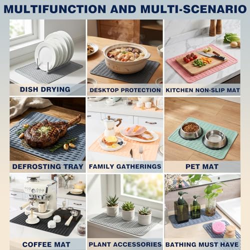 2 Pack Caketime Silicone Dish Drying Mat for Kitchen Counter Cooking Baking Under Sink Protector Espresso Machine Accessories Stone Rack Trays Drain Extra Large 24"x18" (Milk / 24"*18")