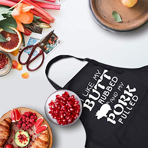 Funny BBQ Black Chef Aprons for Men (I Like My Butt Rubbed and My Pork Pulled)