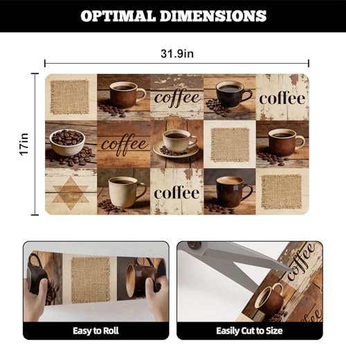 Dish Drying Mat Large Coffee Mat Absorbent Drying Mat for Kitchen Counter Coffee Bar Accessories 32"x 17" (Retro Wood Grain Collage)