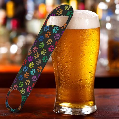 Colorful Paw Prints Stainless Steel Bottle Opener Hand Drawn Cat Dog Foot Prints Cartoon Cute Flat Beer Bottle Opener Keychain for Home Kitchen Bar Restaurant Party Birthday Gift (Colorful Paw Prints)