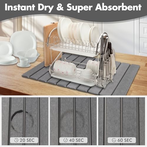 Large Stone Dish Drying Mat for Kitchen Counter (Dark Gray / 23.2" x 15.4")