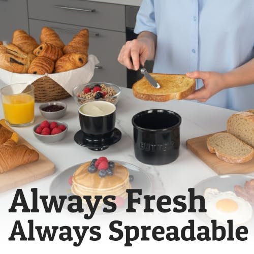 Large Butter Crock with Lid with Water Line (Black / Large)