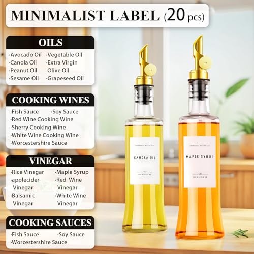 Olive Oil Dispenser Bottles for Kitchen with Bamboo Tray (Glass -10.15 fl oz (Set of 2))