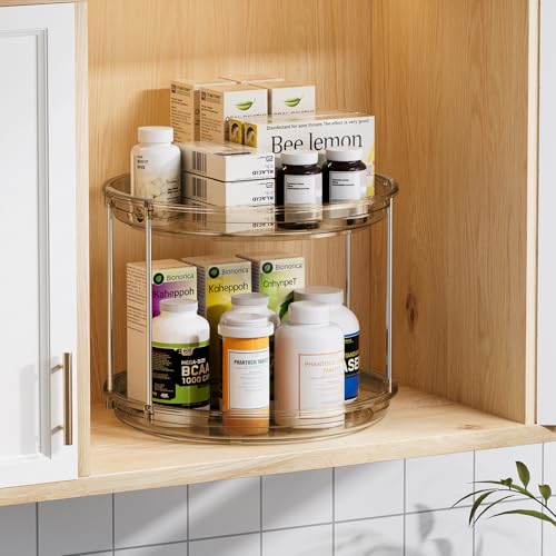2 Tier Lazy Susan Turntable Organizer 9.25'' Rotating Spice Rack Organization for Cabinet (Amber / 9.25in 1 Pack)