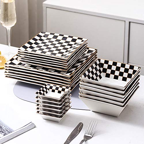 Checker Porcelain Square Dinnerware Set for 4