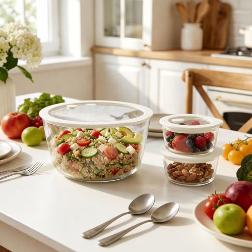 Glass Food Container Set with Glass Lid (White Sand - 3RD)