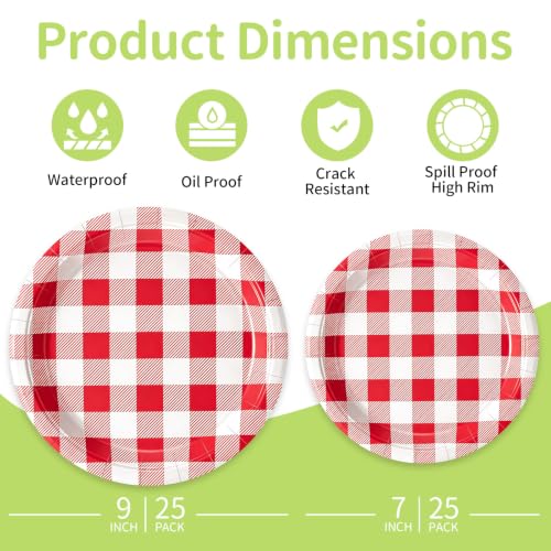 Red Gingham Paper Plates (Red Gingham / 50 Count (25-9" & 25-7"))